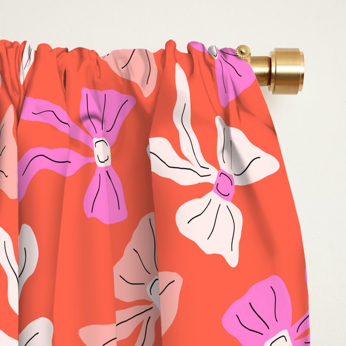 Playful Scattered Coquette Bows Vibrant Pink White Peach and Red Window Curtain Gallery Image 2