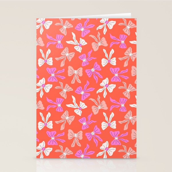 Playful Scattered Coquette Bows Vibrant Pink White Peach and Red Stationery Card Gallery Image 2