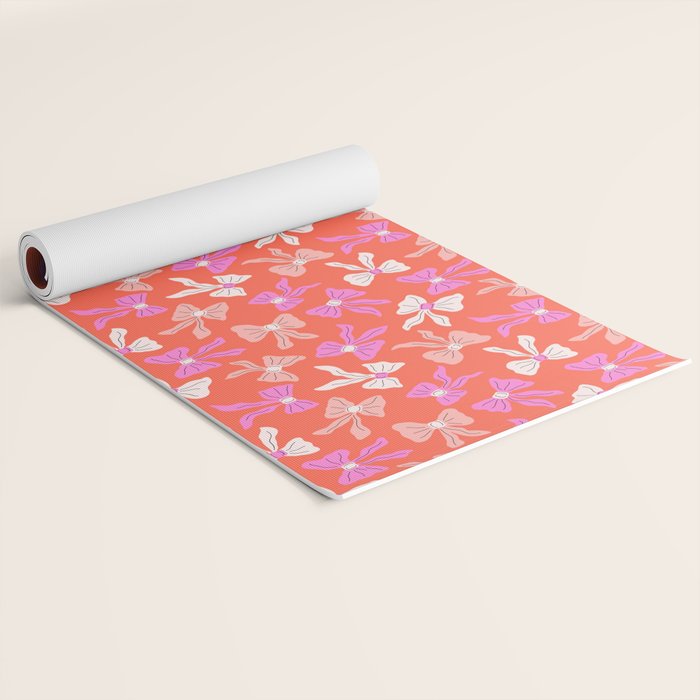 Playful Scattered Coquette Bows Vibrant Pink White Peach and Red Yoga Mat Gallery Image 2