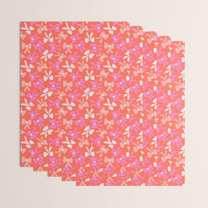 Playful Scattered Coquette Bows Vibrant Pink White Peach and Red Wrapping Paper Gallery Image 3