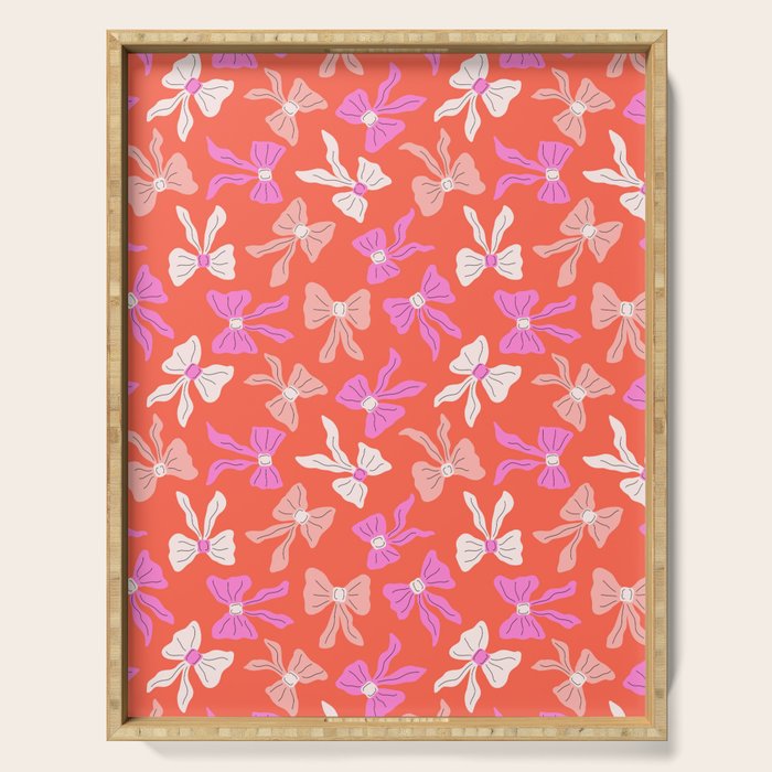 Playful Scattered Coquette Bows Vibrant Pink White Peach and Red Serving Tray Gallery Image 1