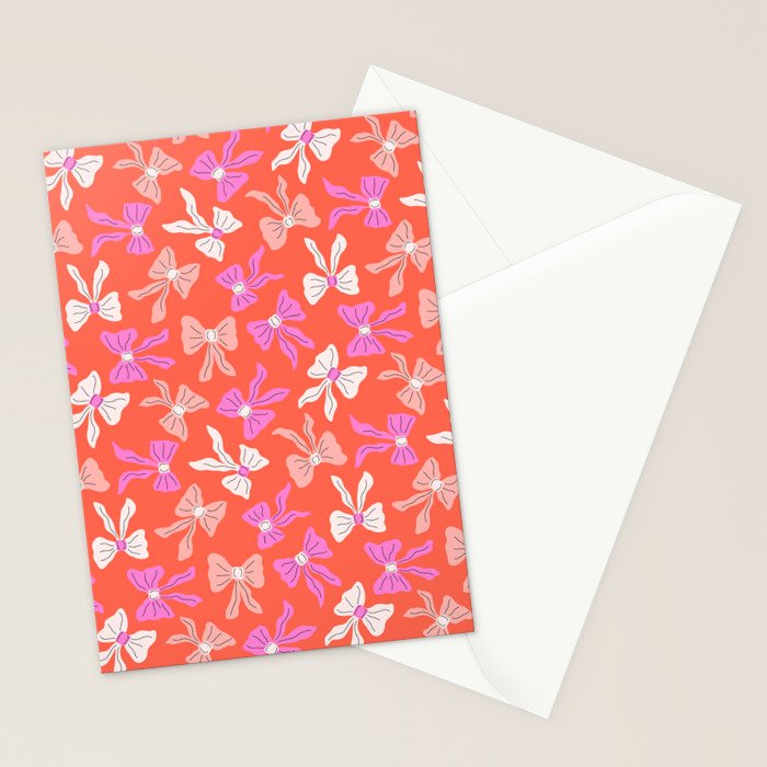 Playful Scattered Coquette Bows Vibrant Pink White Peach and Red Stationery Card Gallery Image 2