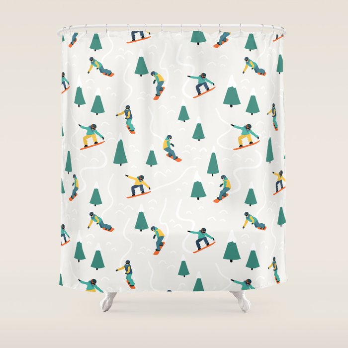 Snowboarding Illustration Pattern Shower Curtain Gallery Image 1