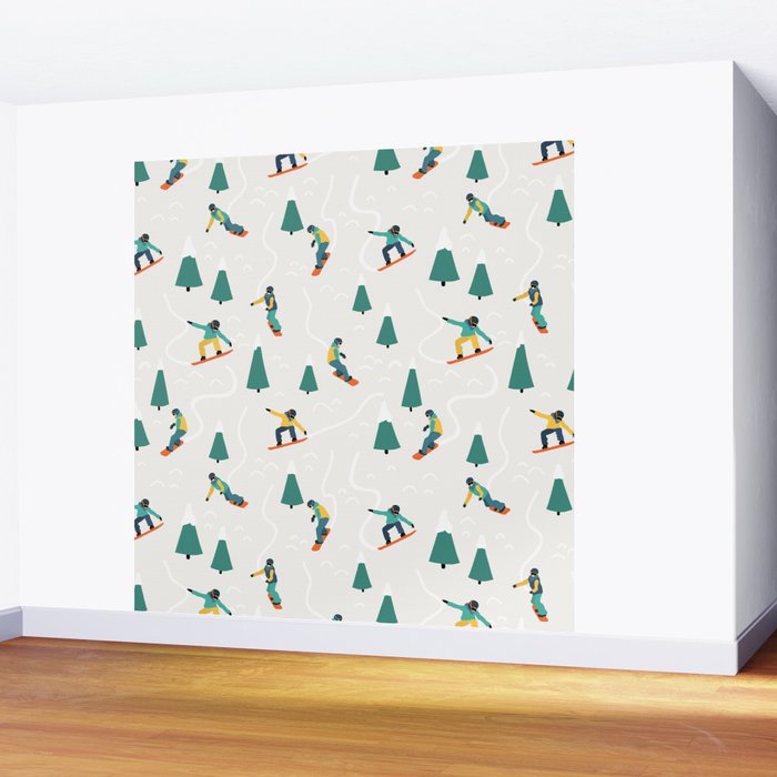 Snowboarding Illustration Pattern Wall Mural Gallery Image 2
