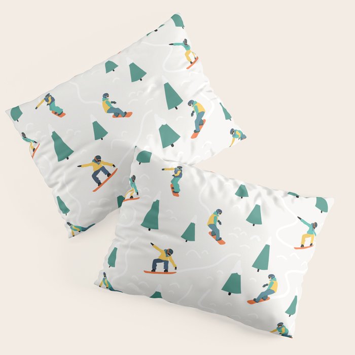 Snowboarding Illustration Pattern Pillow Sham Gallery Image 3