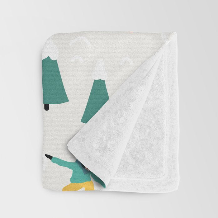 Snowboarding Illustration Pattern Throw Blanket Gallery Image 3