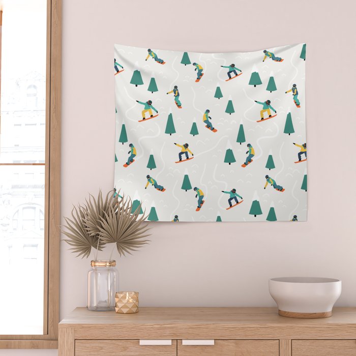 Snowboarding Illustration Pattern Wall Tapestry Gallery Image 2