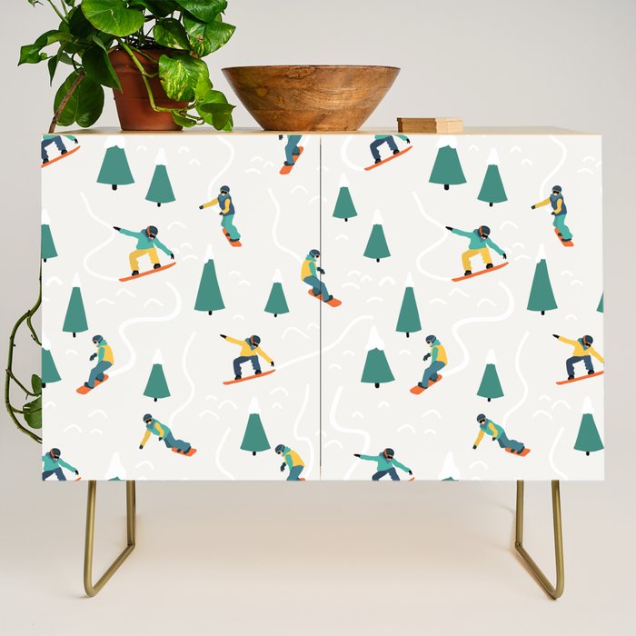 Snowboarding Illustration Pattern Credenza Gallery Image 1