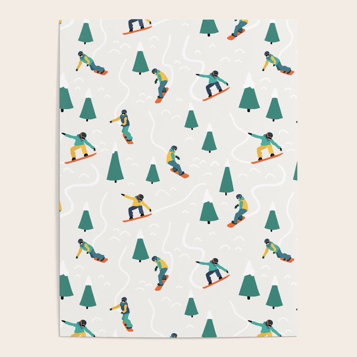 Snowboarding Illustration Pattern Poster Gallery Image 1