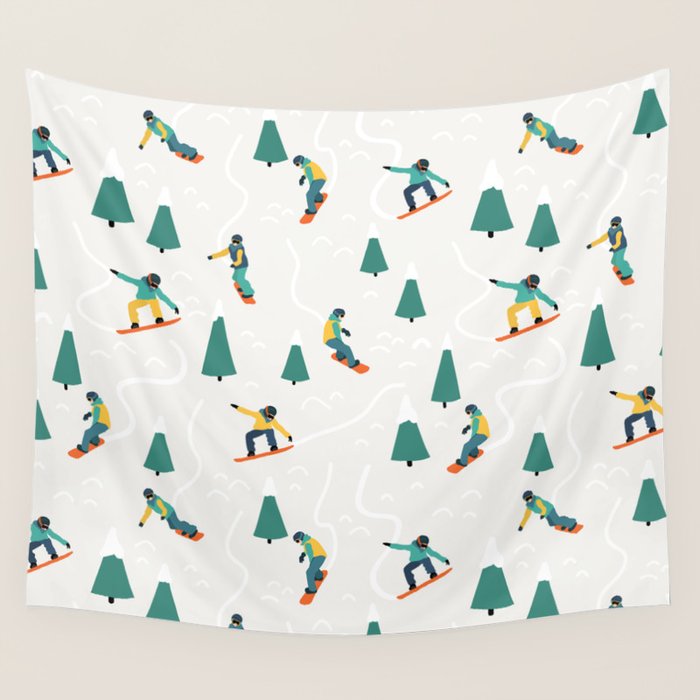Snowboarding Illustration Pattern Wall Tapestry Gallery Image 4