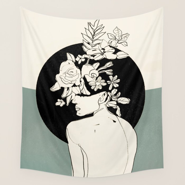 Bloom 8 Line Drawing Wall Tapestry Gallery Image 4