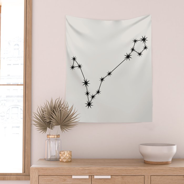 Pisces Zodiac Star Constellation Line Art White Wall Tapestry Gallery Image 2