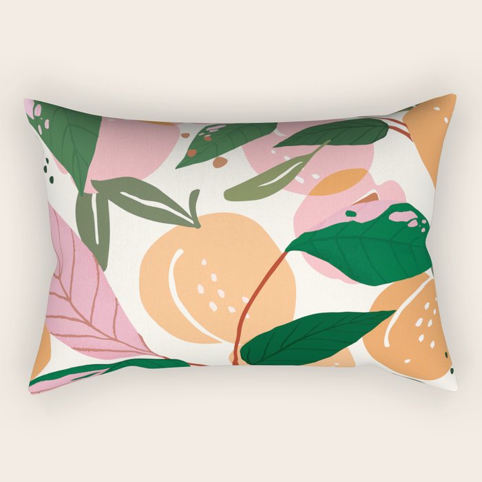 The Peach Garden , Vintage Botanical Tropical Jungle, Fruits Plants Pastel Summer Forest Rectangular Pillow Gallery Image 1