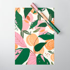 The Peach Garden , Vintage Botanical Tropical Jungle, Fruits Plants Pastel Summer Forest Wrapping Paper Gallery Image 1