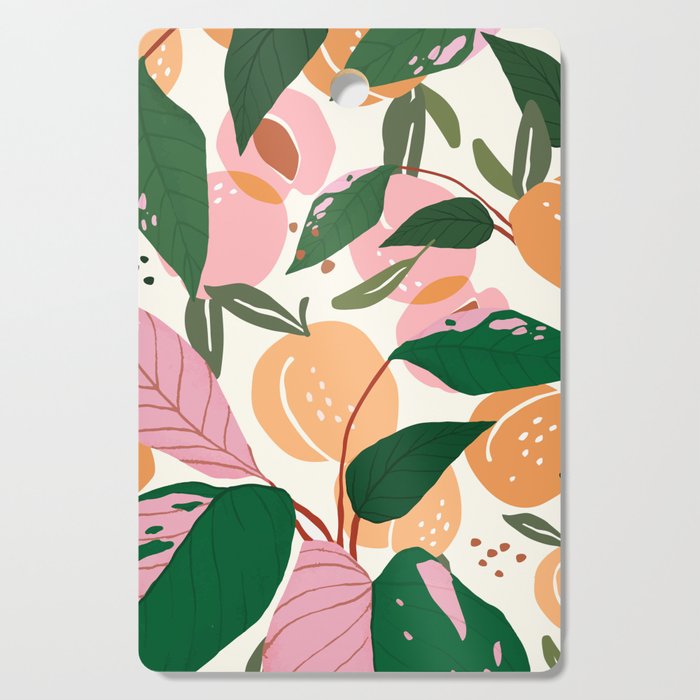 The Peach Garden , Vintage Botanical Tropical Jungle, Fruits Plants Pastel Summer Forest Cutting Board Gallery Image 1