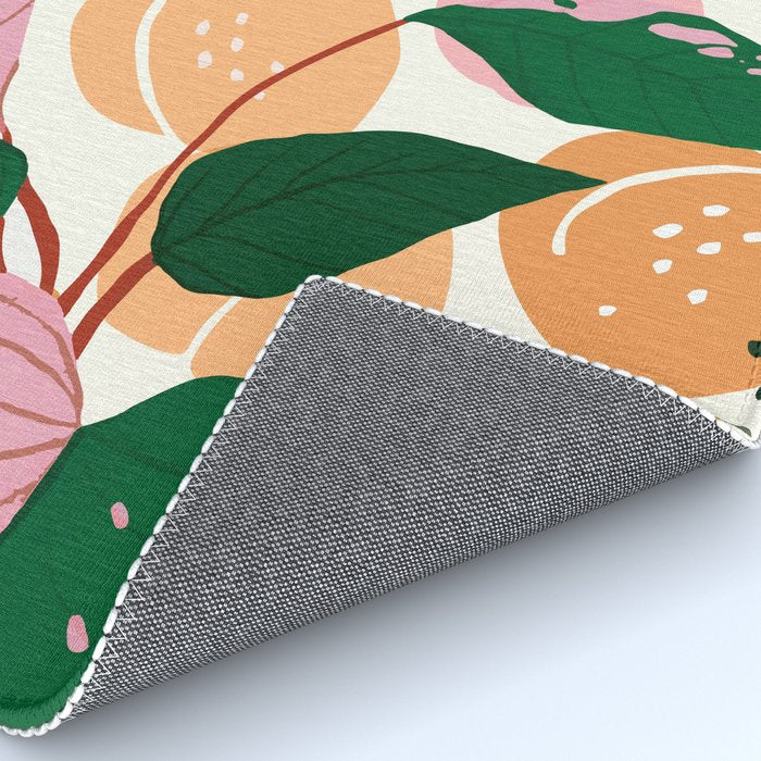 The Peach Garden , Vintage Botanical Tropical Jungle, Fruits Plants Pastel Summer Forest Rug Gallery Image 4