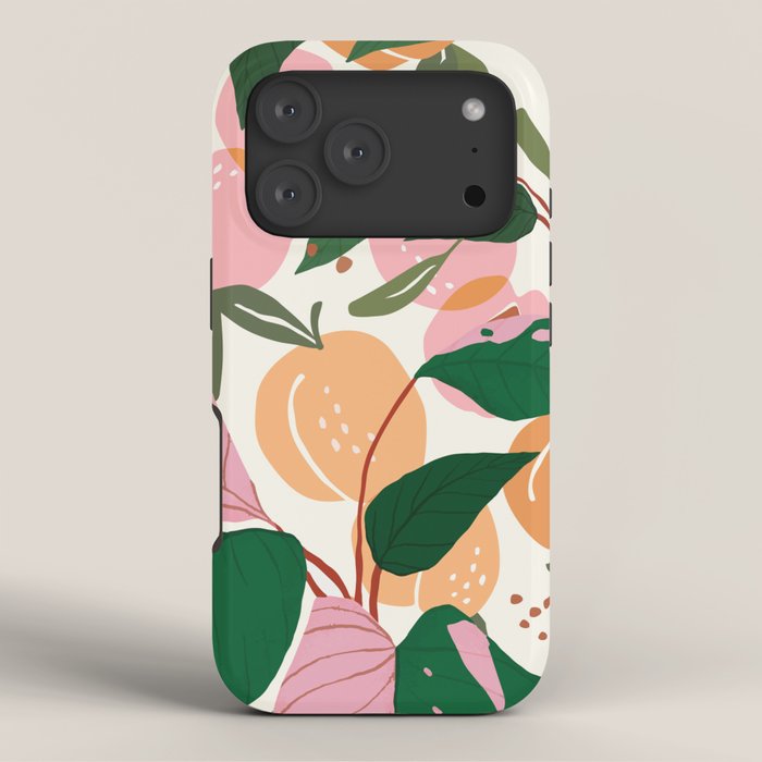 The Peach Garden , Vintage Botanical Tropical Jungle, Fruits Plants Pastel Summer Forest iPhone Case Gallery Image 3