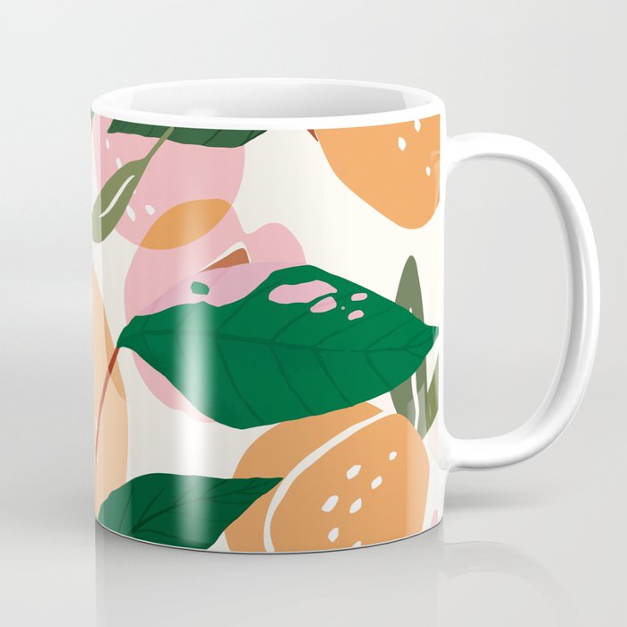 The Peach Garden , Vintage Botanical Tropical Jungle, Fruits Plants Pastel Summer Forest Coffee Mug Gallery Image 1