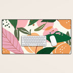 The Peach Garden , Vintage Botanical Tropical Jungle, Fruits Plants Pastel Summer Forest Desk Mat Gallery Image 1