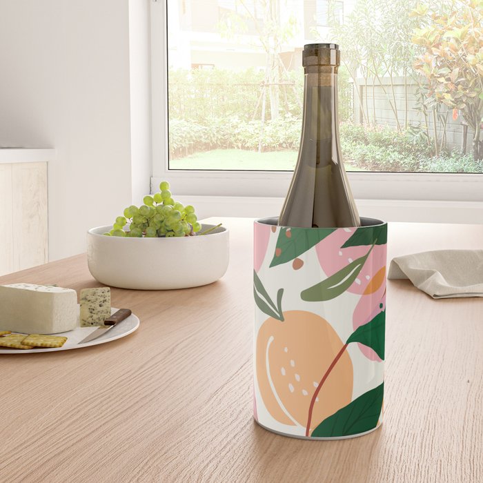 The Peach Garden , Vintage Botanical Tropical Jungle, Fruits Plants Pastel Summer Forest Wine Chiller Gallery Image 4