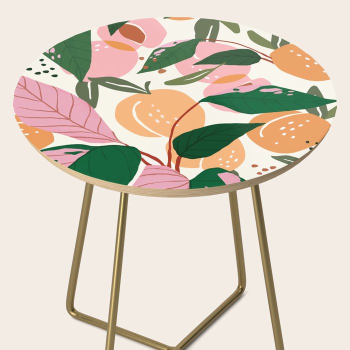 The Peach Garden , Vintage Botanical Tropical Jungle, Fruits Plants Pastel Summer Forest Side Table Gallery Image 2