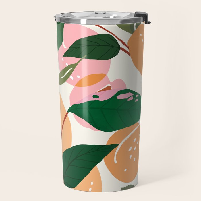 The Peach Garden , Vintage Botanical Tropical Jungle, Fruits Plants Pastel Summer Forest Travel Mug Gallery Image 2