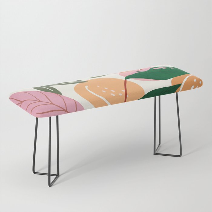 The Peach Garden , Vintage Botanical Tropical Jungle, Fruits Plants Pastel Summer Forest Bench Gallery Image 1