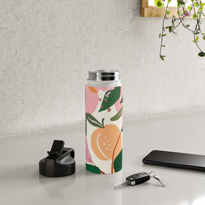 The Peach Garden , Vintage Botanical Tropical Jungle, Fruits Plants Pastel Summer Forest Water Bottle Gallery Image 4