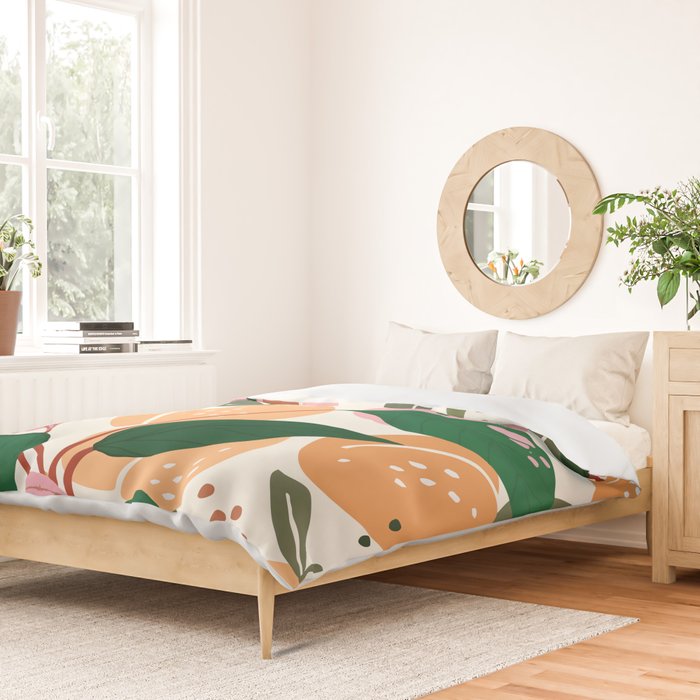 The Peach Garden , Vintage Botanical Tropical Jungle, Fruits Plants Pastel Summer Forest Duvet Cover Gallery Image 2