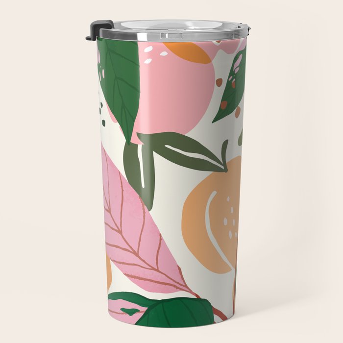 The Peach Garden , Vintage Botanical Tropical Jungle, Fruits Plants Pastel Summer Forest Travel Mug Gallery Image 3