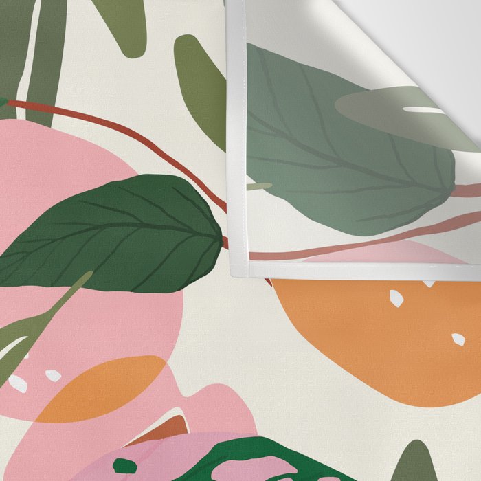 The Peach Garden , Vintage Botanical Tropical Jungle, Fruits Plants Pastel Summer Forest Wall Tapestry Gallery Image 3