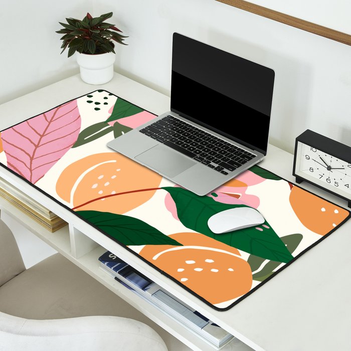 The Peach Garden , Vintage Botanical Tropical Jungle, Fruits Plants Pastel Summer Forest Desk Mat Gallery Image 2