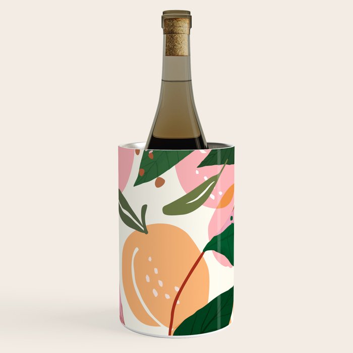 The Peach Garden , Vintage Botanical Tropical Jungle, Fruits Plants Pastel Summer Forest Wine Chiller Gallery Image 1