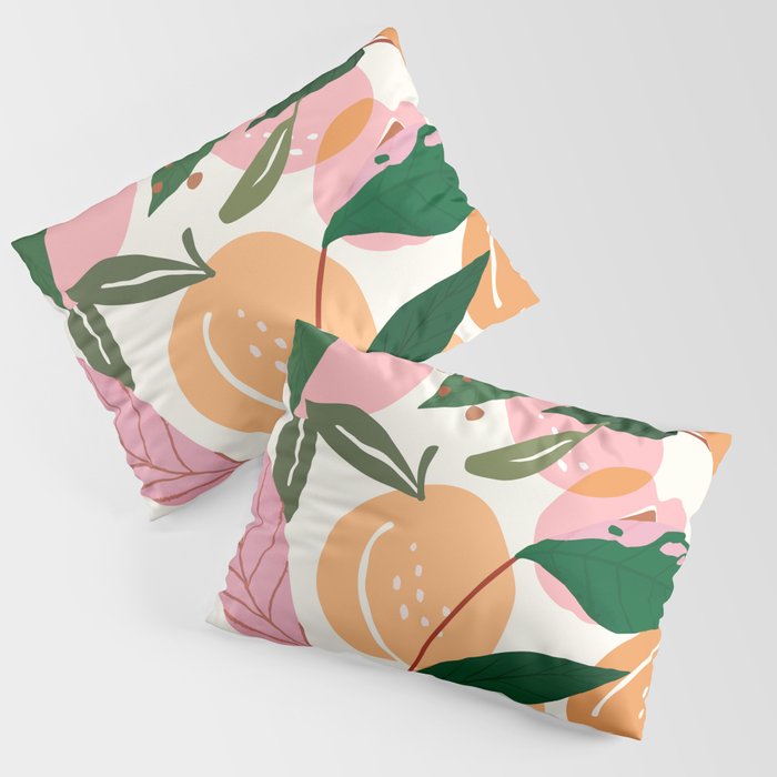The Peach Garden , Vintage Botanical Tropical Jungle, Fruits Plants Pastel Summer Forest Pillow Sham Gallery Image 3