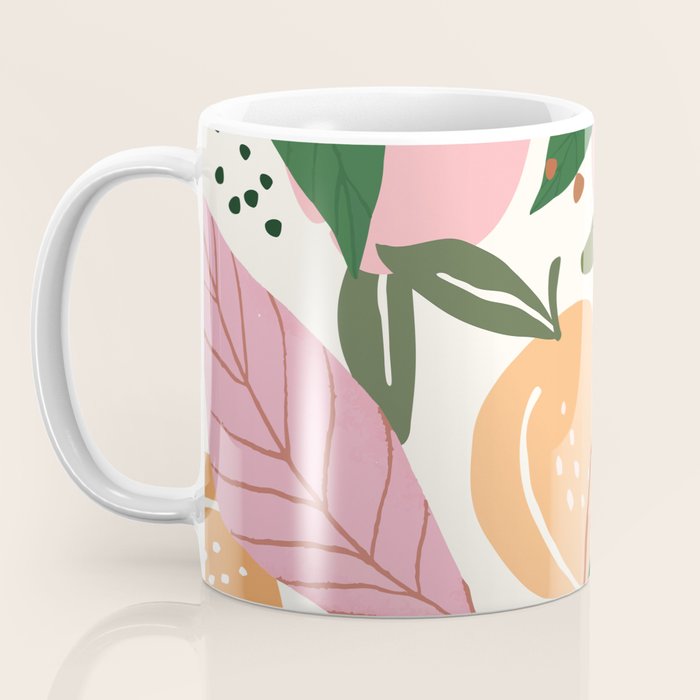 The Peach Garden , Vintage Botanical Tropical Jungle, Fruits Plants Pastel Summer Forest Coffee Mug Gallery Image 3