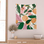 The Peach Garden , Vintage Botanical Tropical Jungle, Fruits Plants Pastel Summer Forest Wall Tapestry Gallery Image 2