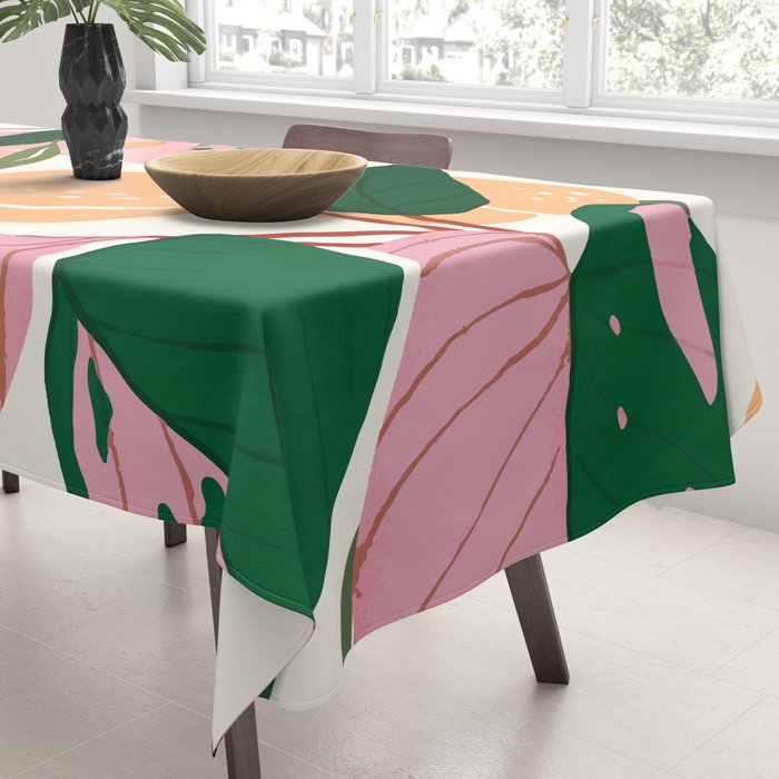 The Peach Garden , Vintage Botanical Tropical Jungle, Fruits Plants Pastel Summer Forest Tablecloth Gallery Image 3