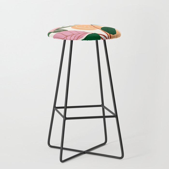 The Peach Garden , Vintage Botanical Tropical Jungle, Fruits Plants Pastel Summer Forest Stool Gallery Image 1