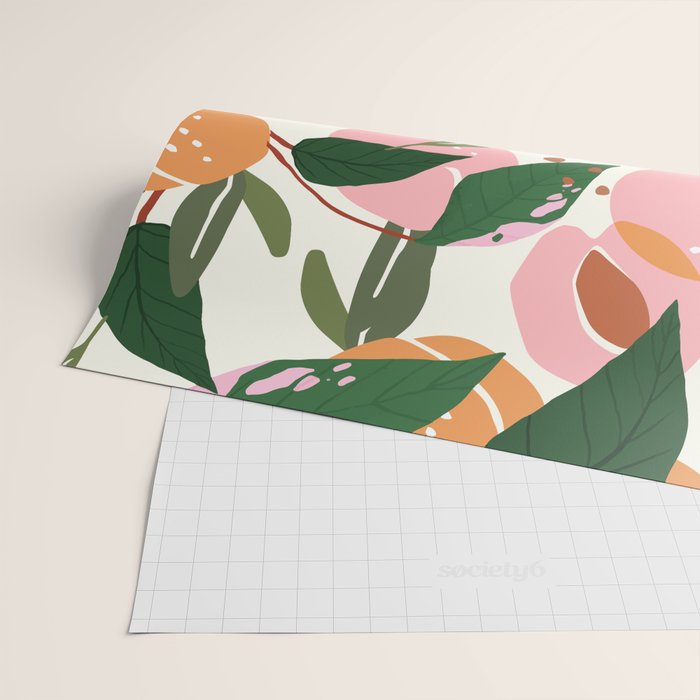 The Peach Garden , Vintage Botanical Tropical Jungle, Fruits Plants Pastel Summer Forest Wrapping Paper Gallery Image 2