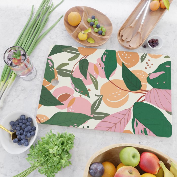 The Peach Garden , Vintage Botanical Tropical Jungle, Fruits Plants Pastel Summer Forest Cutting Board Gallery Image 2