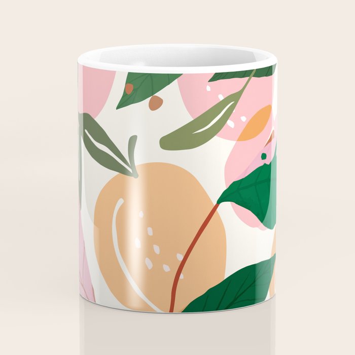 The Peach Garden , Vintage Botanical Tropical Jungle, Fruits Plants Pastel Summer Forest Coffee Mug Gallery Image 4