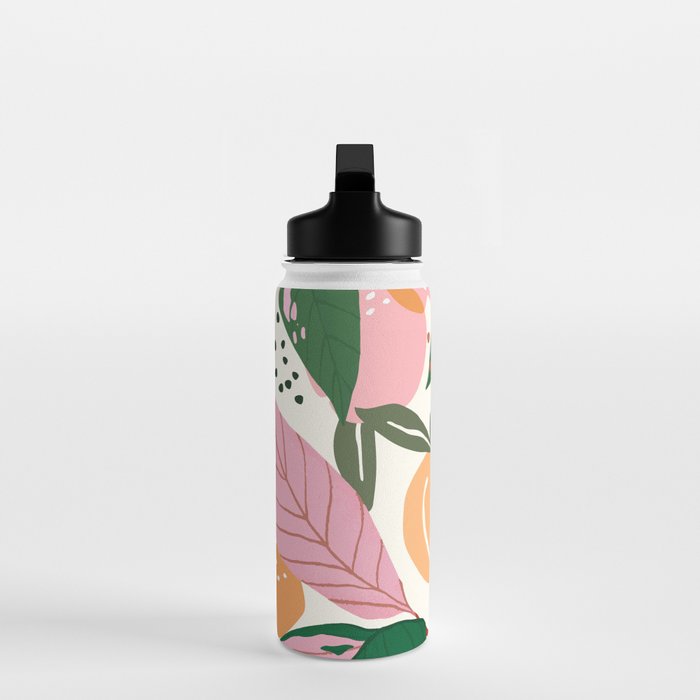 The Peach Garden , Vintage Botanical Tropical Jungle, Fruits Plants Pastel Summer Forest Water Bottle Gallery Image 3