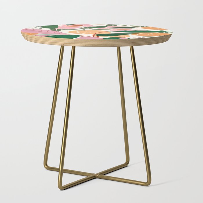 The Peach Garden , Vintage Botanical Tropical Jungle, Fruits Plants Pastel Summer Forest Side Table Gallery Image 1