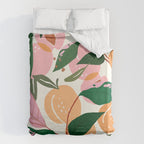 The Peach Garden , Vintage Botanical Tropical Jungle, Fruits Plants Pastel Summer Forest Duvet Cover Gallery Image 6