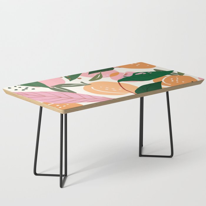 The Peach Garden , Vintage Botanical Tropical Jungle, Fruits Plants Pastel Summer Forest Coffee Table Gallery Image 1