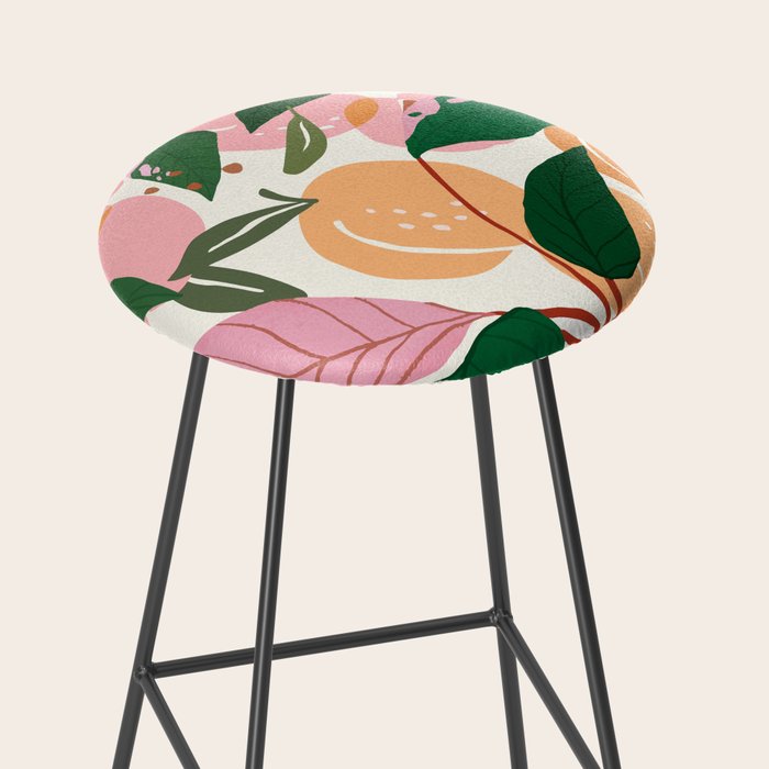The Peach Garden , Vintage Botanical Tropical Jungle, Fruits Plants Pastel Summer Forest Stool Gallery Image 2
