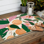 The Peach Garden , Vintage Botanical Tropical Jungle, Fruits Plants Pastel Summer Forest Outdoor Rug Gallery Image 2