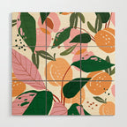 The Peach Garden , Vintage Botanical Tropical Jungle, Fruits Plants Pastel Summer Forest Wood Wall Art Gallery Image 1