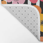 Midcentury Playful Botanica Bold Multicolor Retro Flowers On Black And White Stripes Bath Mat Gallery Image 2
