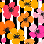 Midcentury Playful Botanica Bold Multicolor Retro Flowers On Black And White Stripes Coffee Mug Gallery Image 2